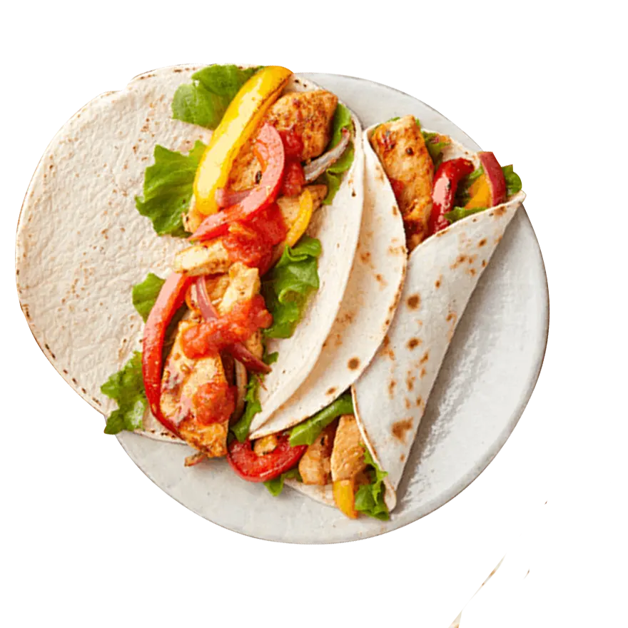 Fajitas de poulet, Tortilla de blé complet, morceaux de poulet au curry, ratatouille maison, cafe restaurant La Resistance Buxerolles Poitiers 86000